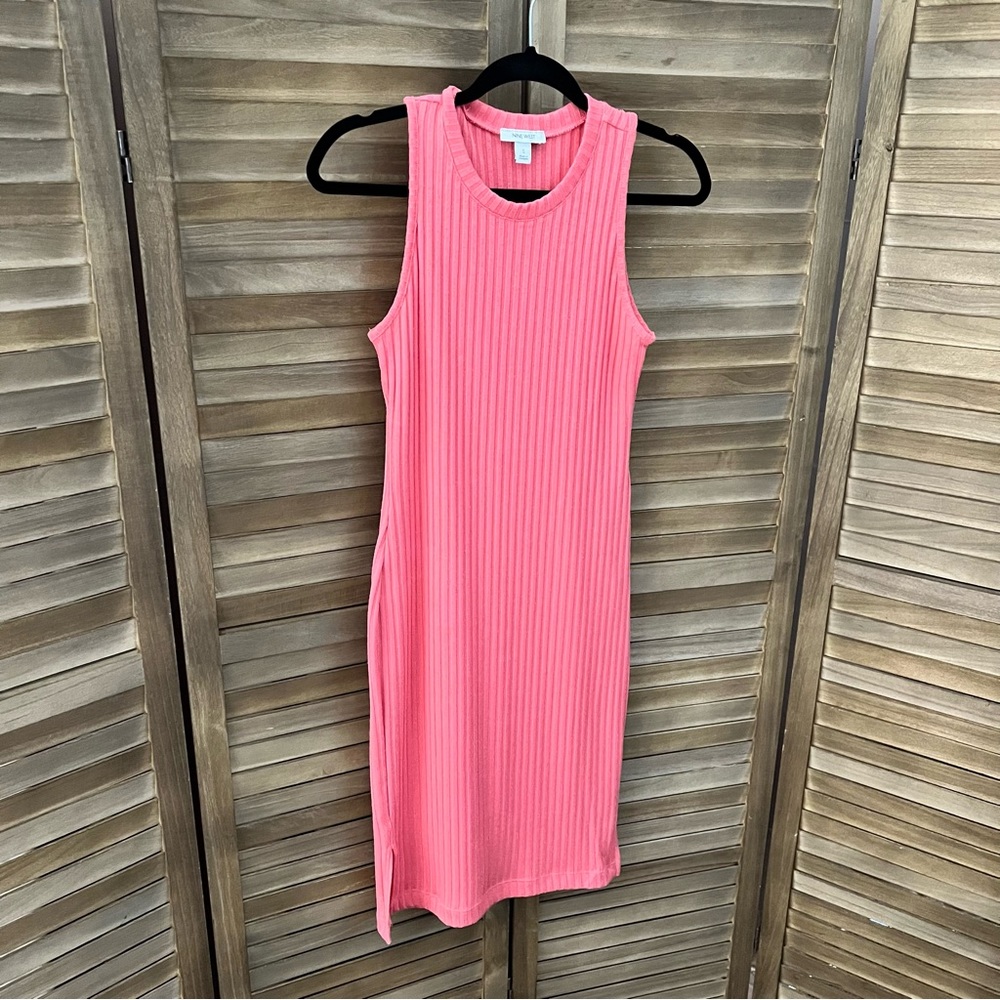 Nine West Ribbed High Neck Coral Tank Dress Size Small